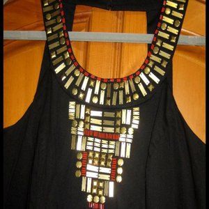 Womens BOSTON PROPER Spring Jeweled Neck Career Cocktail Dress BLACK Sz 12